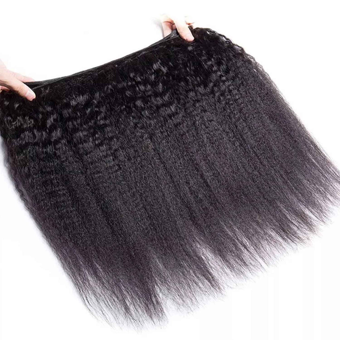 Kinky Straight Bundles with Closure Yaki Kinky Straight Human Hair 3 Bundles with 4x4 Lace Closure Unprocessed Brazilian Virgin Human Hair Weave Extensions Natural Color (14 16 18+12 closure)