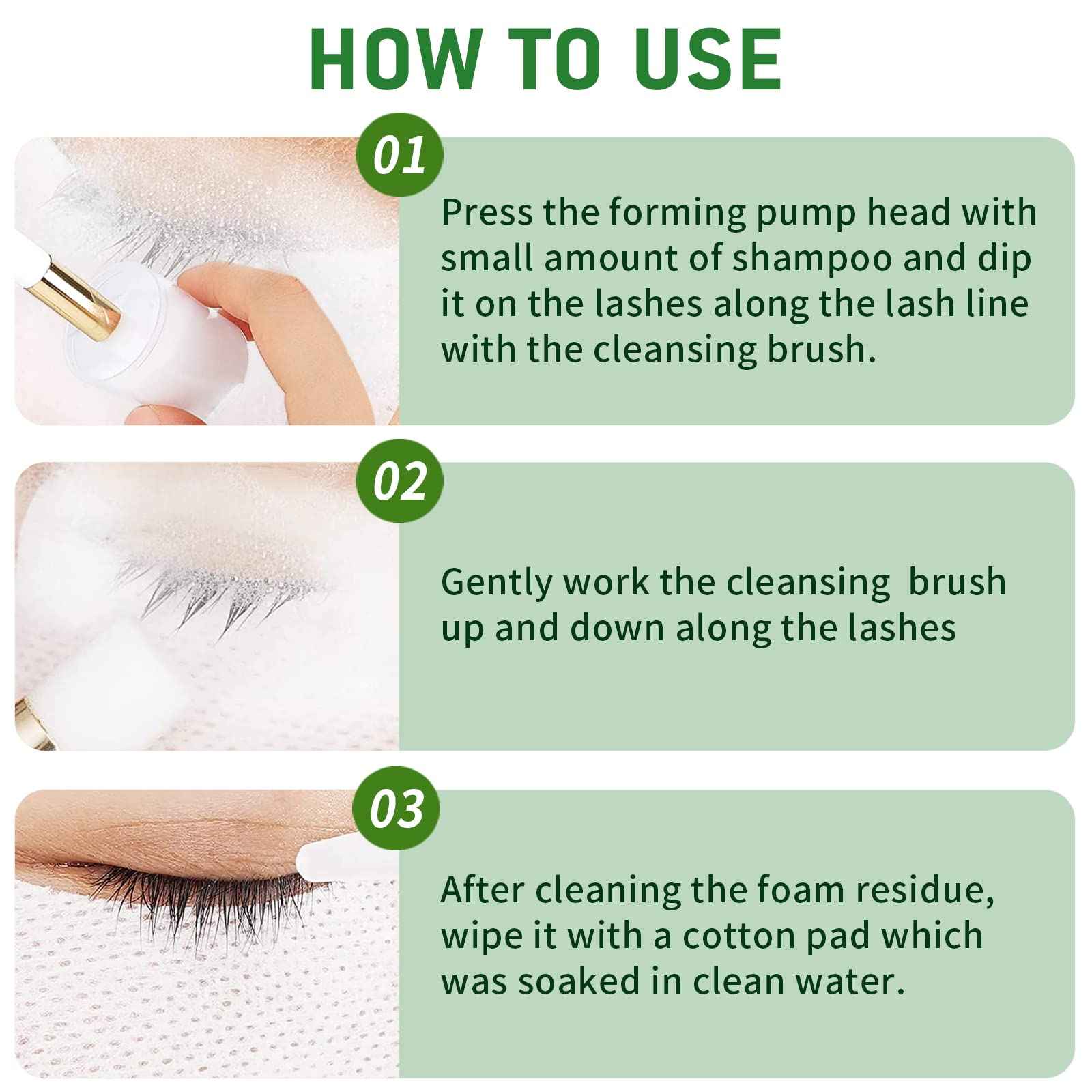 Lash Shampoo Bulk, Eyelash Cleanser for Extensions 1 Gallon / 3.8L - Includes 50 Aftercare Kits, 5 Foam Pump Bottles, Dispenser Pump - Eyelid Foaming Cleanser for Professional Salon and Home Use