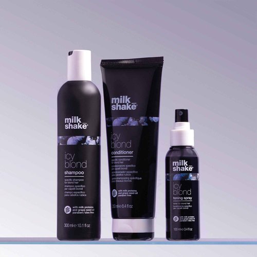 milk_shake icy blond conditioner | award winning toning conditioner with black pigment to neutralize yellow and brass in platinum blonde hair | hydrates and brightens cool tones 33.8 fl oz