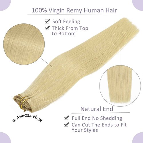 Anrosa Bleach Blonde Highlights - 18Inch Seamless Clip in Human Hair Extensions (7 Pcs, 110Gram) - Real, Natural, Silky Straight PU Weft
