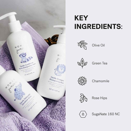 MONAT Junior Gentle 3-in-1 Hair Care System - Shampoo, Conditioner, Detangler for Children (8 fl. oz./6 fl. oz.)