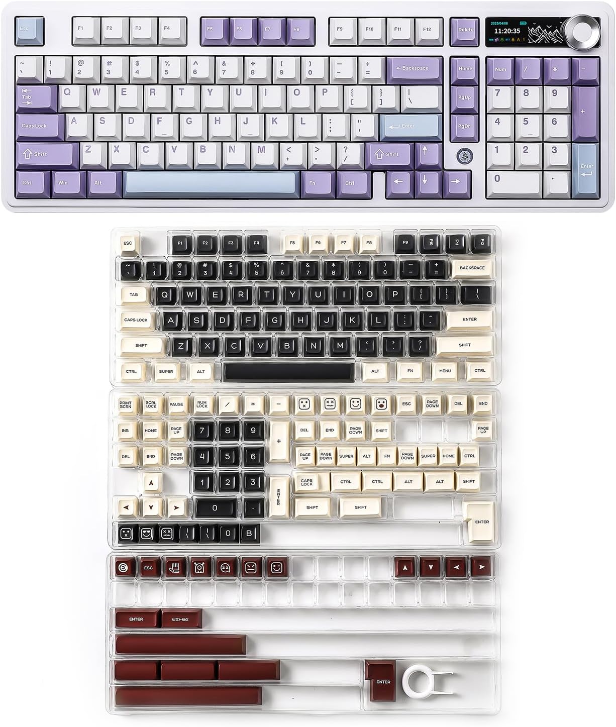AJAZZ AK980 Mechanical Keyboard with Smart Display & Knob, SA Keycaps- Double Shot PBT Custom Keycap Set