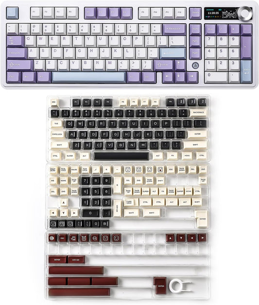AJAZZ AK980 Mechanical Keyboard with Smart Display & Knob, SA Keycaps- Double Shot PBT Custom Keycap Set