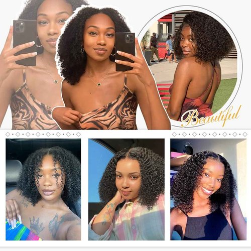 Kinkycurly Wig Human Hair 13x6 Lace Front Wigs Human Hair Afro Kinky Curly Wig 18 inch Pre Plucked 180% Density Black Jerry Curly Afro Kinky-Curly Natural Hairline Full Bouncy Thick Average Size