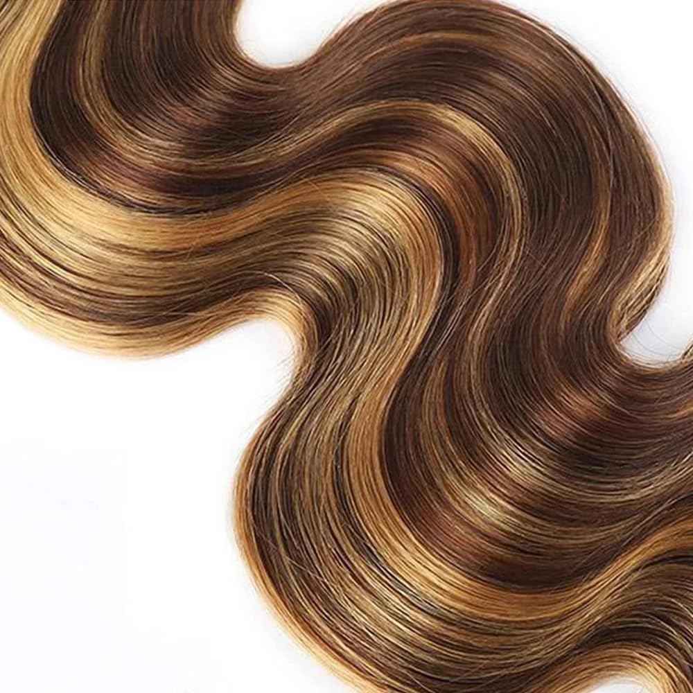 34 34 34 Inch Ombre Honey Blonde P4/27 Body Wave Bundles Human Hair Highlight 3 Bundles Brown and Blonde Bundle Hair Extensions