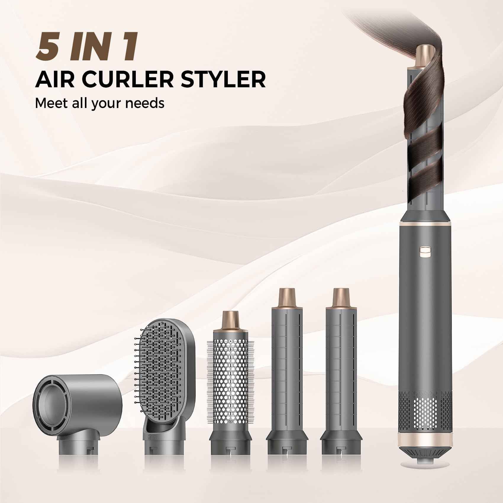 5 in 1 Hair Styler & Hair Dryer Brush, Low-Speed Negative Ionic Air Styler Drying, Multi Hair Styler, Professional Blow Dryer Brush for Curling Volumizing Straightening Styling