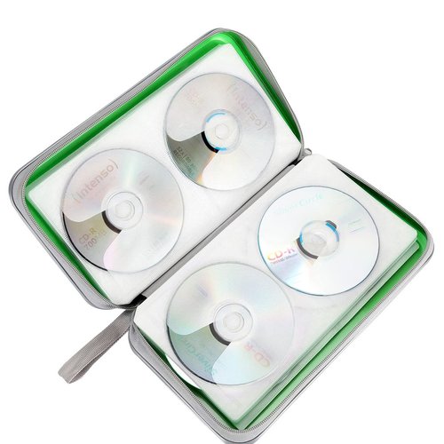 CD Case, Siveit DVD Case Holder 96 Capacity Hard Plastic CD DVD Disc Cases Storage Binder Wallet for Car Home Office Travel (Green)