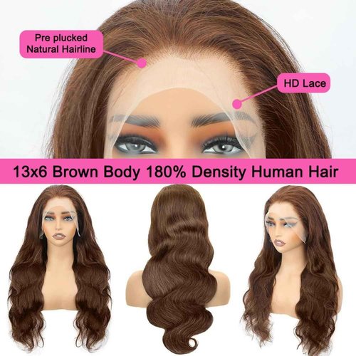 TESCOGOYS Body Wave Lace Front Wig 24 inch Brazilian Hair 13x6 Chocolate Brown Body Wave Wigs 100% Unprocessed Human Hair Body Wave Human Hair Wig with Baby Hair for Women