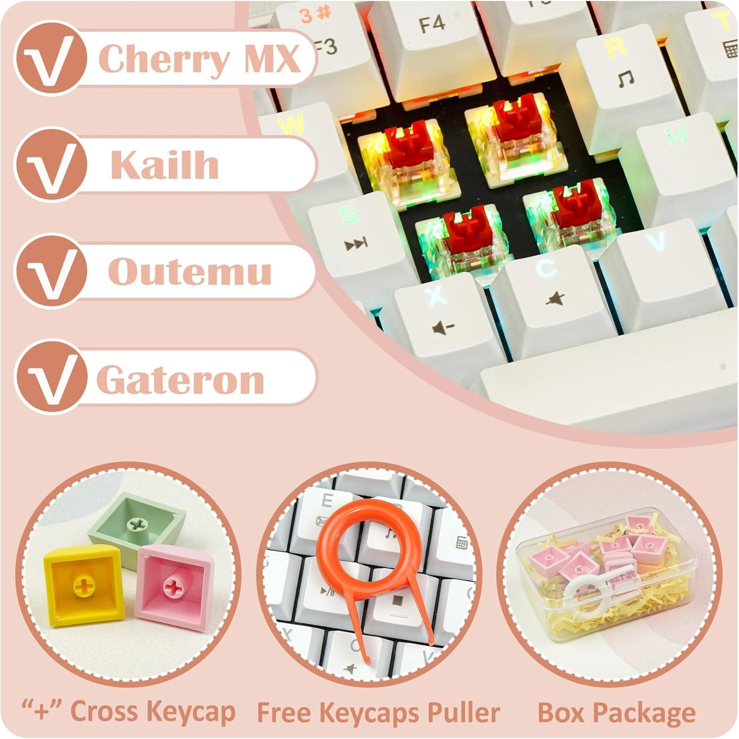 6 PCS Cute Keycaps for Cherry MX Keyboards - Bear Bunny Cat OEM Profile ESC Key Replacement, Mechanical Keyboard Decoration for Women Girls