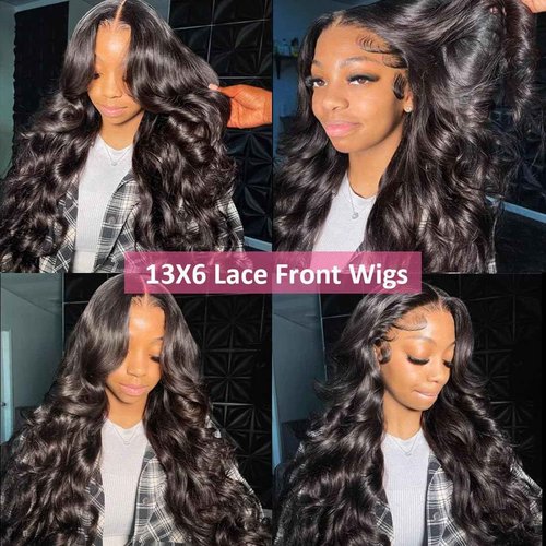 Erqq 13x6 Lace Front Wigs Human Hair Body Wave 24 inch HD Lace Frontal Wigs for Women Brazilian Human Hair Wigs Pre Plucked Bleached Knots 180 Density Natural Color