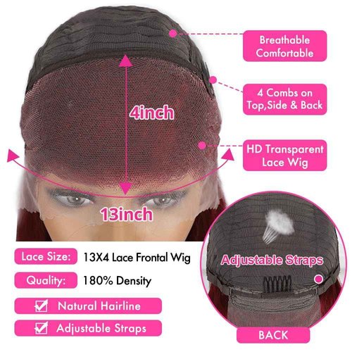 PiPiHA 99j Burgundy Lace Front Wigs Human Hair Straight Lace Front Wigs Human Hair Pre Plucked 13x4 HD Glueless Red Human Hair Wigs For Women 180% Density (22 Inch, 99j)
