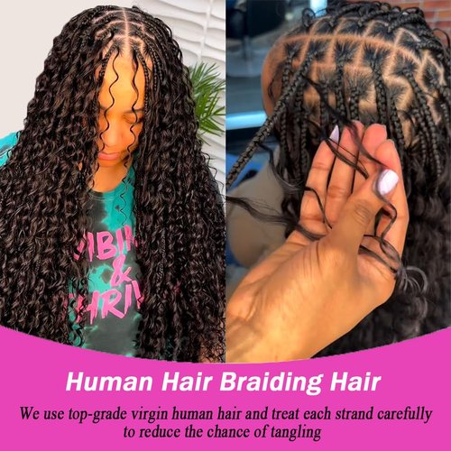Curly Human Braiding Hair for Boho Braids Bohemian Water Wave Bulk 100% Human Hair for Micro Braiding Hair Wet and Wavy Boho Knotless Braids Hair No Weft 2 Bundles 100g Natural Color