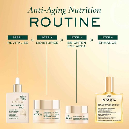 NUXE Nuxuriance Gold Nutra-Revitalising Oil-Serum, Age-Defying Hydration and Nourishment with Rice Extract and Botanical Oils, Illuminates, Firms Aging Skin, 1 Fl Oz
