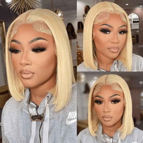 Unipearl 613 Lace Front Wigs Human Hair Short Bob Blonde Wig Human Hair 4x4 HD Transparent Lace Closure Wigs for Women Straight Glueless Wigs Pre Plucked 12inch 180 Density