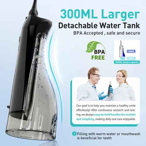 COSLUS 2 Pack Cordless Water Flosser & Whitening Flosser 300ML - Portable, Rechargeable, IPX7 Waterproof, Mint Flavor