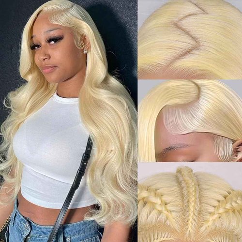 MARUOL 613 13x6 Lace Front Wig Human Hair Blonde Wig Body Wave HD Transparent Lace Frontal Wigs Human Hair for Black Women 180% Density Glueless wigs Pre Plucked 28 Inch