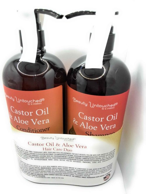 sj creations, Beauty Untouched Castor Oil & Aloe Vera Hair Care Duo, Fortifying & Restoring Shampoo and Conditioner Set, 64 fl oz (Castor Oil/Aloe Vera)
