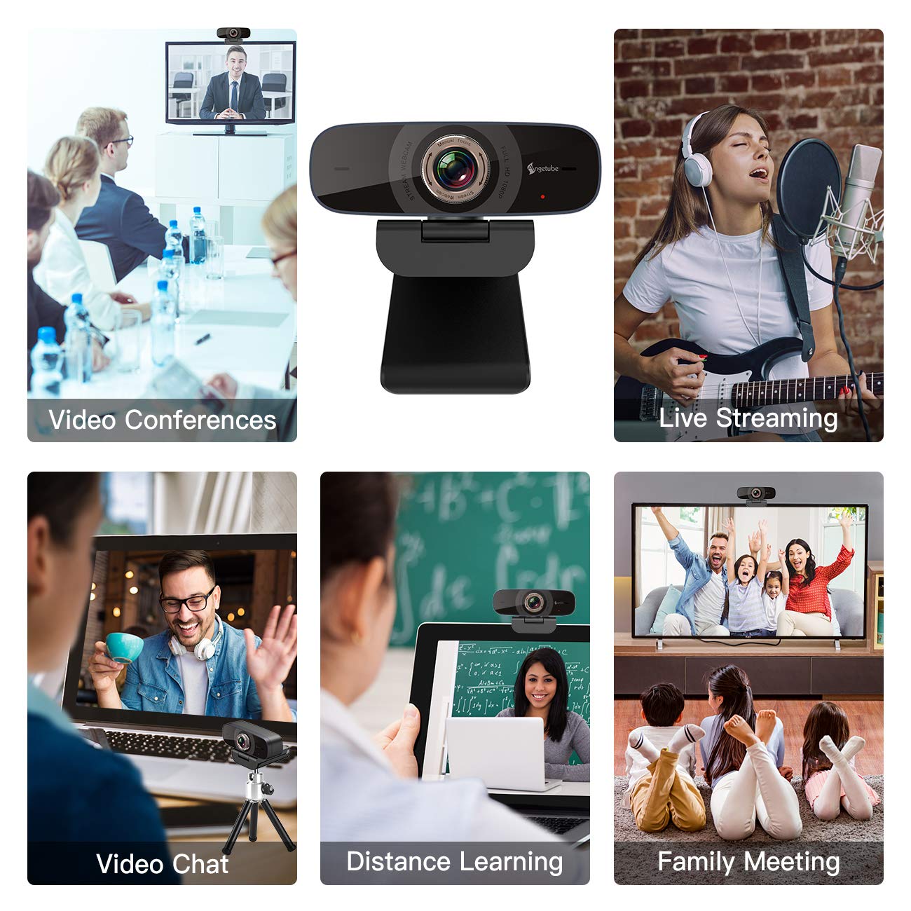 Angetube 1080P Webcam with Microphone, Streaming HD Web Camera 100° Wide-Angle View Web Cam Compatible with Windows Android iOS Linux for Skype Facebook Xbox one for Desktop Computer PC Mac