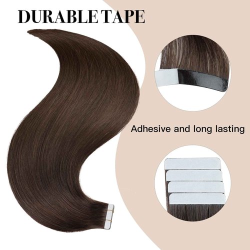 Tape in Hair Extensions ，Real Human Hair Extension,Chocolate Brown Human Hair 20 inch 20pcs 50g,Thick Ends Straight Seamless, Invisible Tape in Hair Extensions Human Hair