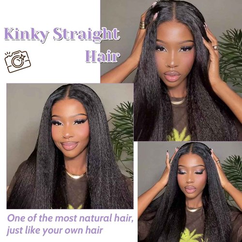 DSEKCAIN Yaki Straight Wig Human Hair 250 Density 5X5 Transparent HD Lace Closure Kinky Straight Human Hair Wig For Women18 inch