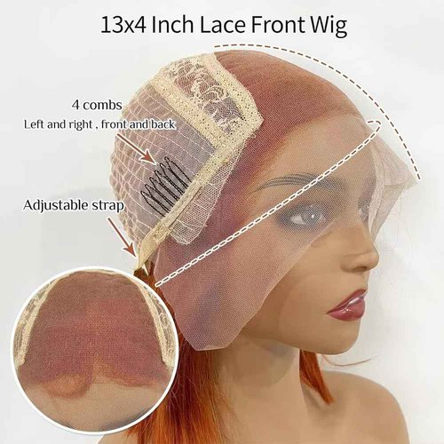 Glueless Bob Lace Front Wigs Human Hair, Orange Short Lace Front Wigs 13x4 Frontal Glueless Wigs Human Hair Pre Plucked Bleached Knots 12Inch Bob Wigs Pre Plucked Natural Hairline