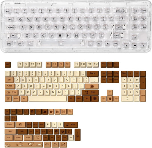 YUNZII X71 Transparent Mechanical Keyboard(Crystal Ice Switch,White), Coffee Cat Dye Sub PBT Keycaps(Cherry Profile, Coffee Cat)