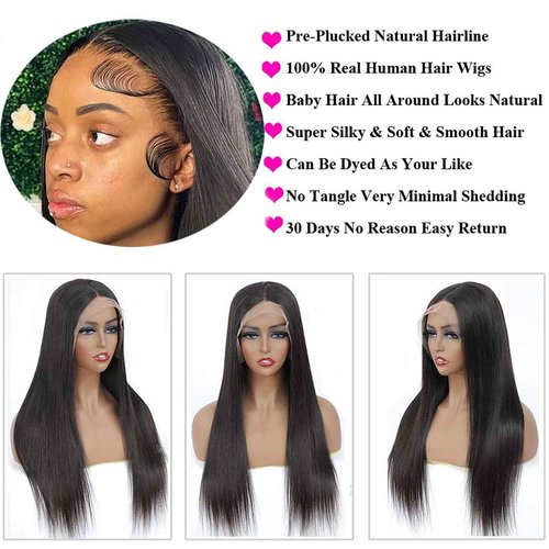 Straight Lace Front Wig Brazilian Human Hair 13x4 Lace Frontal Wig HD Transparent Pre Plucked With Baby Hair (26inch)