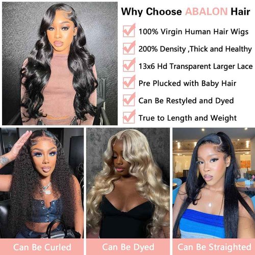 ABALON 13x6 Lace Front Wigs Human Hair Pre Plucked 200% Density Body Wave Wig HD Lace Frontal Wigs Human Hair for Women Natural Color Glueless Wigs Human Hair Pre Plucked 20 Inch