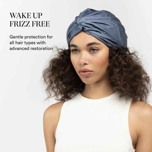 Essentials by Clementine Organic Hair Bonnet in Blue Lagoon | Silver Ion Silk Lined Bamboo Sleep Cap for Frizz-Free, Curly Hair, and Scalp Health