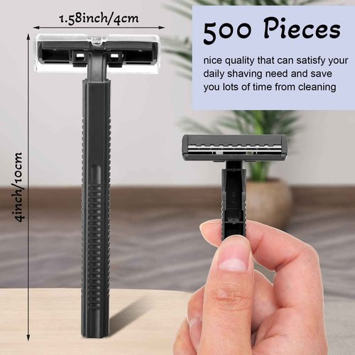 Chumia 500 Pcs Disposable Twin Blade Razor Shaving Safety Razor for Men Individually Wrapped with Clear Safety Cap Bulk Packed Portable for Hotel Guest House Travel Home Use(Black)