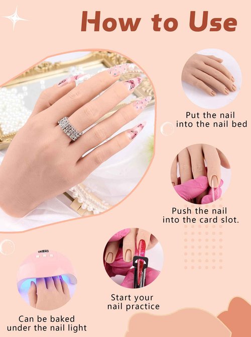 Silicone Practice Hand for Acrylic Nails with Stand Bracket, Flexible Bendable Nail Training Hand Technician Manicure Supply, Reusable Mannequin Hands for Nails Practice(Right Hand,Ivory White)
