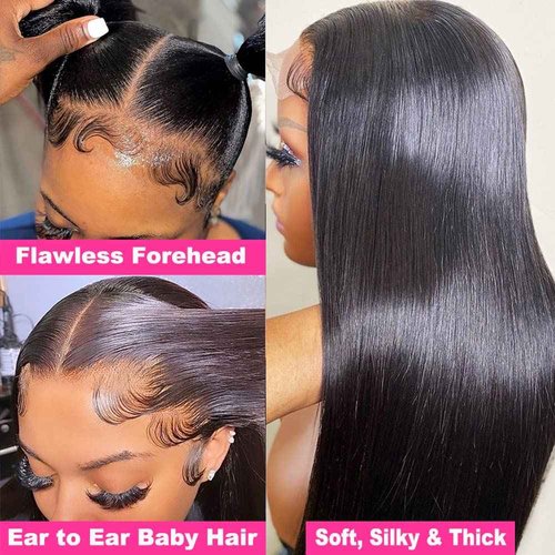 PERISMODA 13x6 Lace Front Wigs Human Hair Pre Plucked Straight HD Transparent Lace Front Wigs Human Hair for Woman 32 Inch 180 Density Frontal Wigs Human Hair Glueless Wigs Human Hair Natural Color