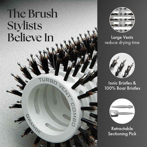Olivia Garden Ceramic + Ion Turbo Vent Combo Hair Brush (ionic & 100% boar bristles) (3-piece kit: CITV-COPT, CITV-COMD, CITV-COGD)