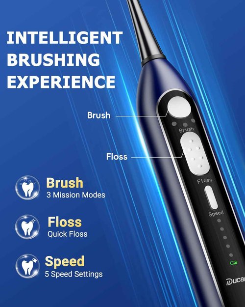 Ducard Electric Toothbrush with Water Flosser Combo for Adults: 3 Brushing Modes & 5 Floss Speeds- Rechargeable Teeth Cleaner with 500mL Tank- Gum Care & Whitening, Travel-Friendly & Family Use