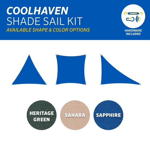 Coolaroo Coolhaven Shade Sail Kit - 95% UV Block Breathable Outdoor Sun Shade with Stainless Steel Hardware for Patio, Deck, Garden, or Pool, 18 ft Triangle, Sahara