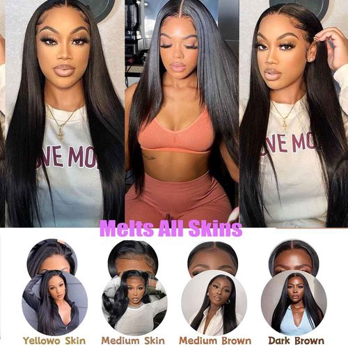 ITODAY 28 Inch Straight Lace Front Wigs, 100% Human Hair, [2-Year Life], Skinlike HD, 13x4 Lace Frontal Wigs Human Hair, Pre Plucked Free Part