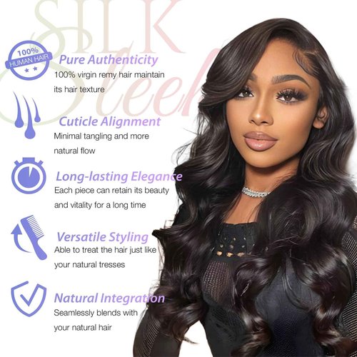 SilkSleek Body Wave Hair Bundles - 16 18 20 Inch | 100% Unprocessed Brazilian Virgin Human Hair | 3-Pack Quick Weave Bundles with Glossy Finish for Women