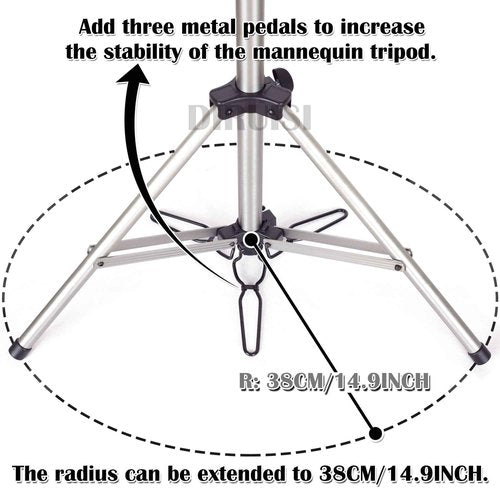 DIRUISI Reinforced Wig Stand Tripod Mannequin Head Stand Adjustable Wig Head Stand Holder for Cosmetology Hairdressing Training with Carrying Bag (Silver)