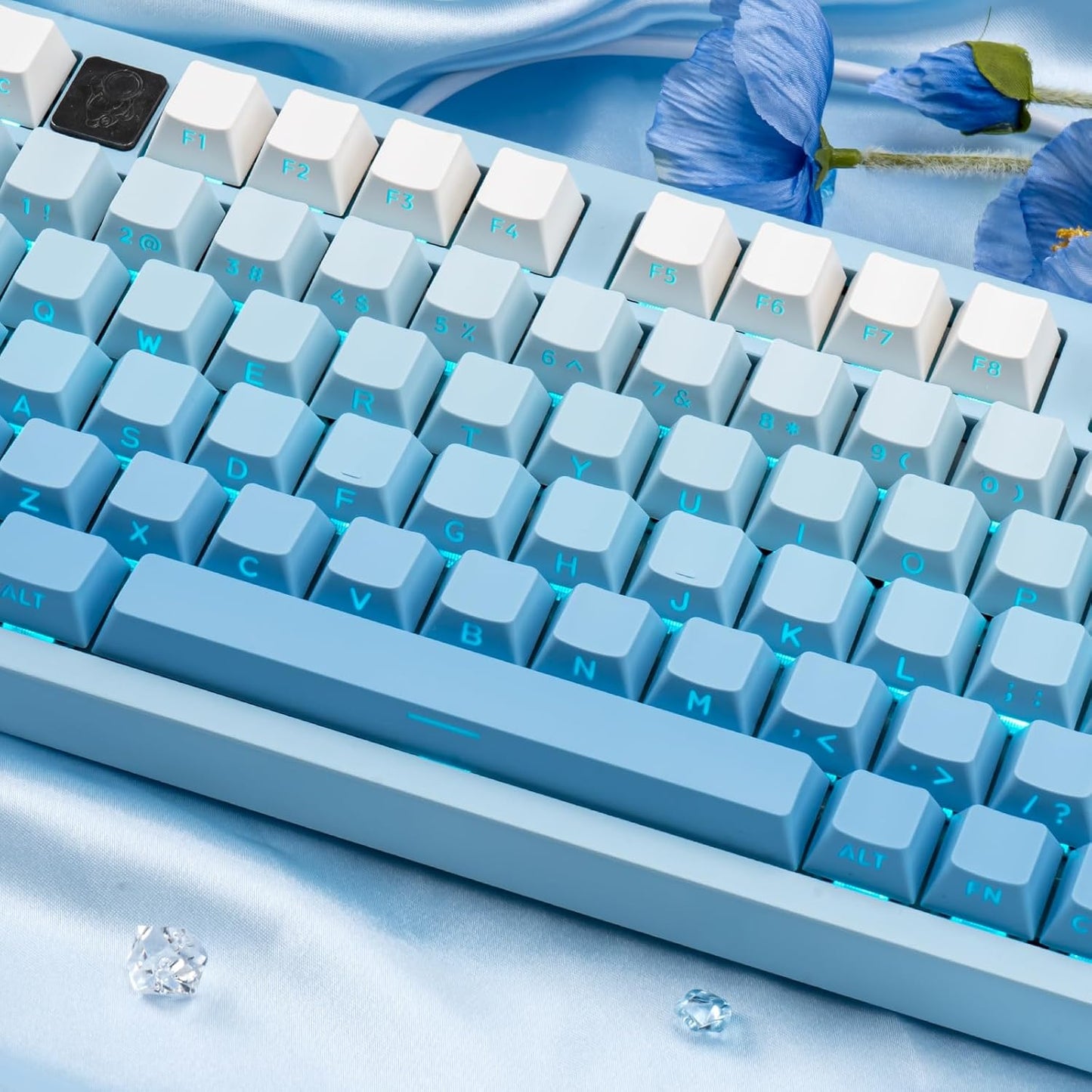 136 Keys Gradient Grey Shine Through Keycaps, Custom Double Shot PBT Keycaps, Side Print Cherry Profile Keycap Set for 61/64/68/84/87/96/98/100/104/108 ANSI/ISO Layout Mechanical Keyboard
