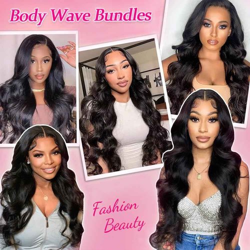 Body Wave Human Hair 3 Bundles (14 16 18) 100% Unprocessed Brazilian Virgin Human Hair Extensions Brazilian Body Wave Weave Bundles Soft and Silky Natural Black Wavy Hair Quick Weave Bundle for Women