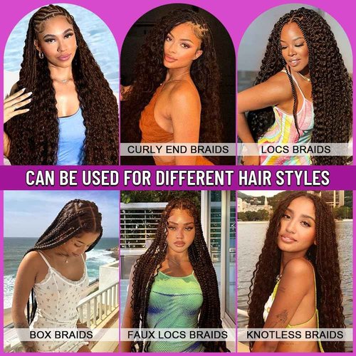 24 Inch Human Braiding Hair for Boho Braids 120g No Weft 3 Bundles/Pack Deep Water Wave Boho Bulk Human Hair 100% Virgin Hair Extensions for Knotless Braiding Curly Wet and Wavy Bohemian Natural Brown