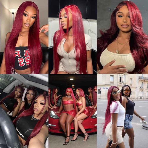 Katonyo 28 Inch 99J Burgundy Lace Front Wigs Human Hair 13x4 Straight Lace Front Wigs Human Pre Plucked Burgundy Wig Human Hair Wine Red Wigs for Women 180% Density Straight Colored Wigs