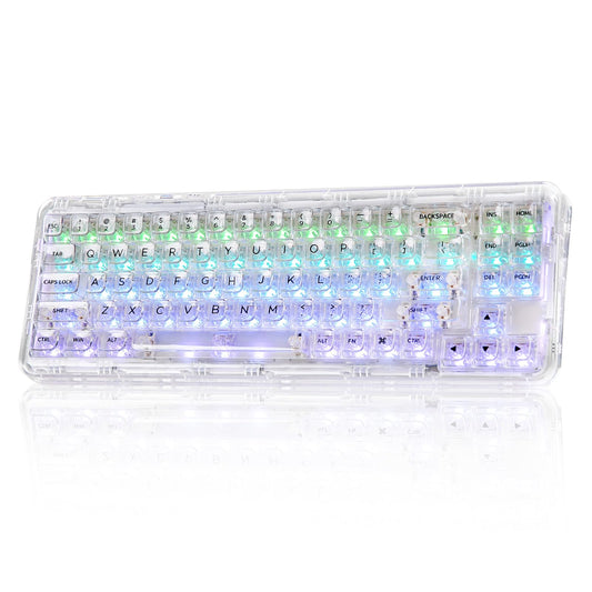 YUNZII X71 Wireless Hot Swappable Transparent Mechanical Keyboard with Clear Keycaps, 68% Layout, BT5.0/2.4G/USB-C Gasket Mount Wireless RGB Backlit for Windows/Mac(Crystal Ice Switch,White)