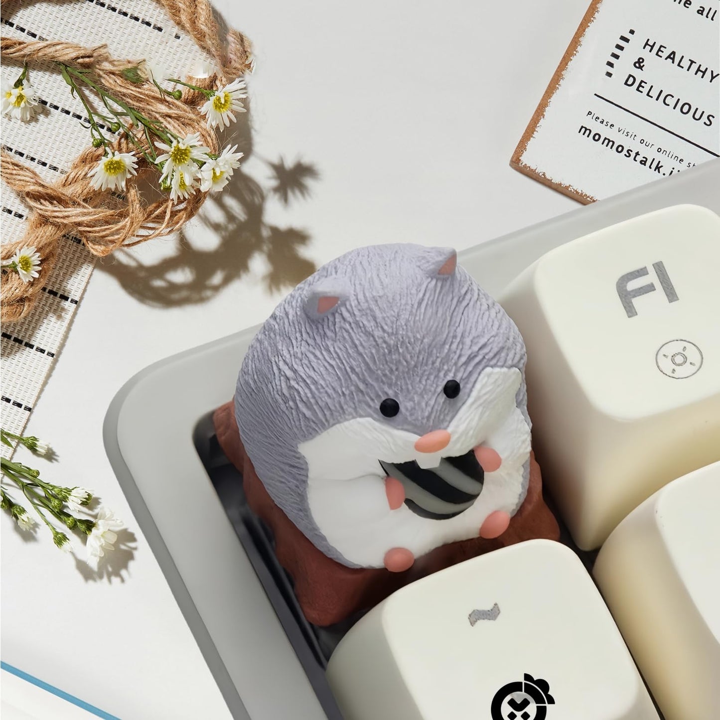ZMX Cute ESC Keycaps,Artisan Resin Keycap Kawaii Cartoon Custom Keycaps for MX Switches Mechanical Gaming Keyboard Cherry Profile R4 Height Key Personalized 3D Animal Single Keycaps (Gray)