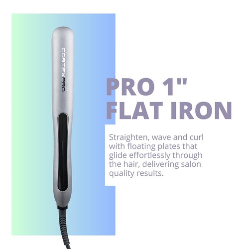 CORTEXPRO Flat Iron 1'' - One-Pass Digital Heat Tourmaline Ceramic Plates with Carrying Case - Hair Straightener Flat Iron, planchas de Cabello Professional, Hair Straightener and Curler 2 in 1