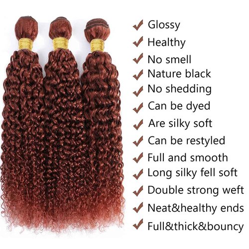 Fabimiya Human Hair Bundles Copper Red Brown 33# Jerry Curly 16 18 20 Inch Bundles Human Hair 100% Unprocessed Soft Sewn In Hair with Double Weft for Black Women
