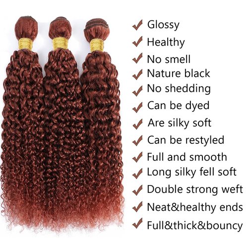 Fabimiya Human Hair Bundles Copper Red Brown 33# Jerry Curly 18 20 22 Inch Bundles Human Hair 100% Unprocessed Soft Sewn In Hair with Double Weft for Black Women
