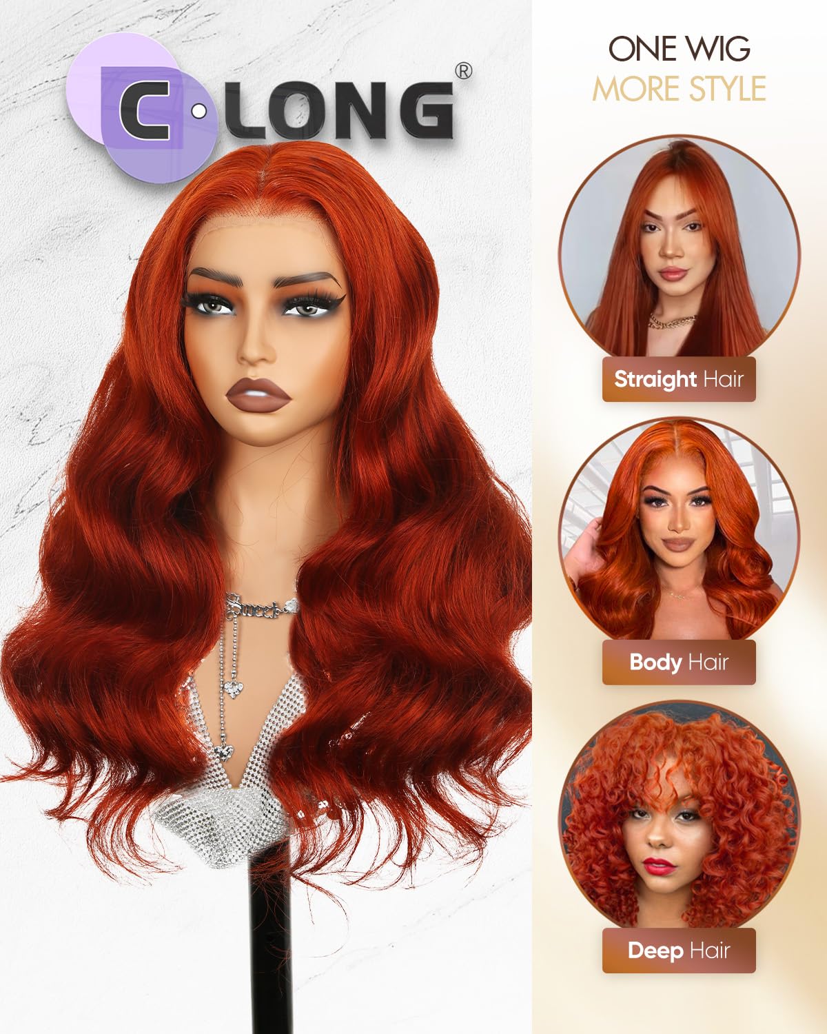 Ginger Orange Body Wave HD Lace Frontal Wigs Human Hair，200% Density 350# 13X4 Lace Front Wigs Human Hair Pre Plucked for Women 18inch