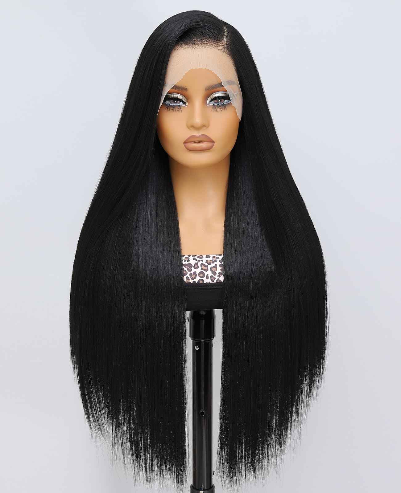 Latasha 13x6 Synthetic Lace Front Wig for Black Women Straight HD Lace Frontal Wigs Pre Plucked Wear and Go Glueless Wigs for White Women 28 inch Long Black Wig (Off Black 1B)