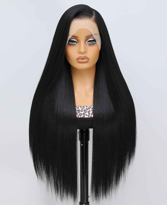 Latasha 13x6 Synthetic Lace Front Wig for Black Women Straight HD Lace Frontal Wigs Pre Plucked Wear and Go Glueless Wigs for White Women 28 inch Long Black Wig (Off Black 1B)